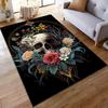 Floral Skull Print Decorative Carpet with Black Background, Gothic Style Suitable for Use As an Anti-slip for Living Room Bedroom Sofas