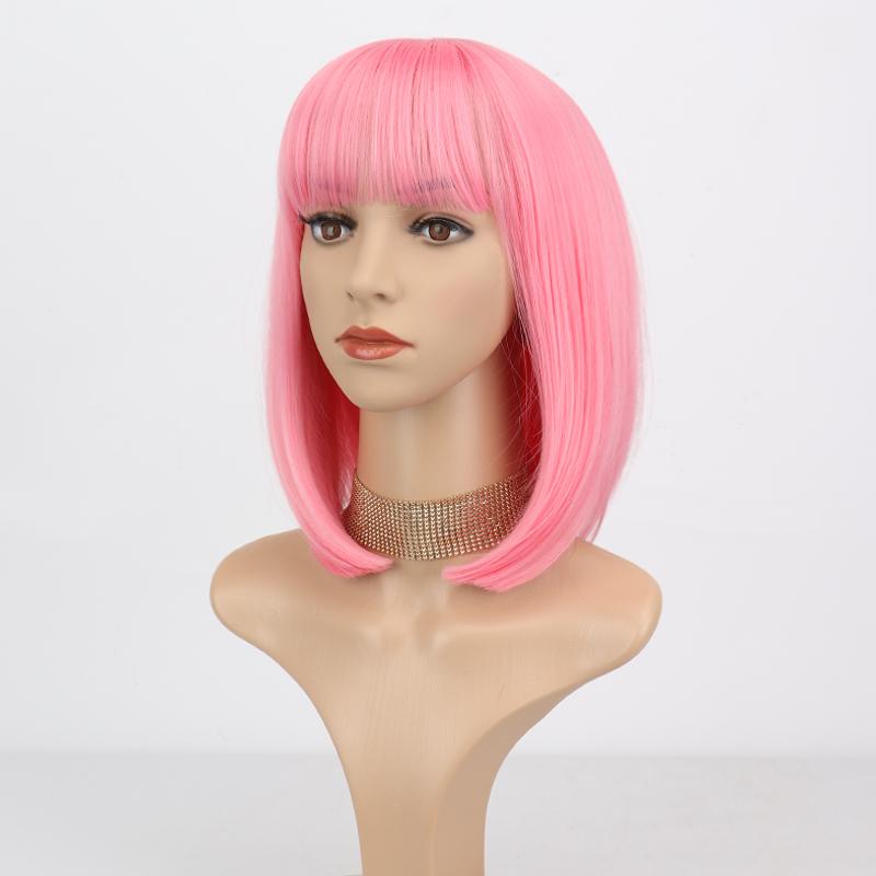 MERISIHAIR Women Short Straight Bob Brown Wig with Bangs Synthetic Fiber Shoulder Length Natural Brown Daily Wear Wig