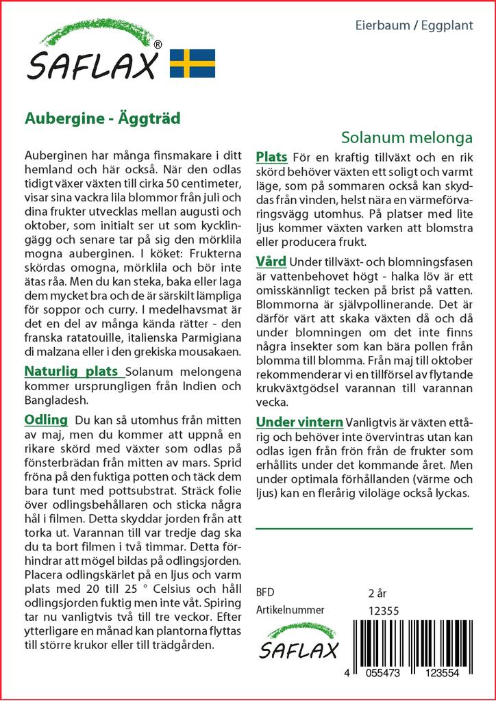 SAFLAX Lilek - 20 semen - Se substrátem pro zalévání pro lepší pěstování - Solanum melonga