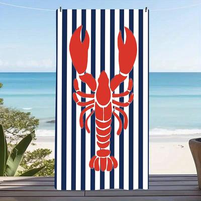 Süßes Hummer-Print Mikrofaser Strandtuch Meerestier Badetuch Ästhetischer Küstenstil Schwimmdecke Für Strandreisen