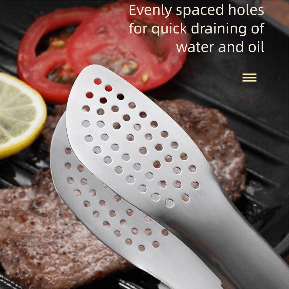 Stainless Steel Food Tongs Long Handle Heat Resistant Outdoor BBQ Clamps Adjustable Hollow-Out Design Kitchen Cooking Clip
