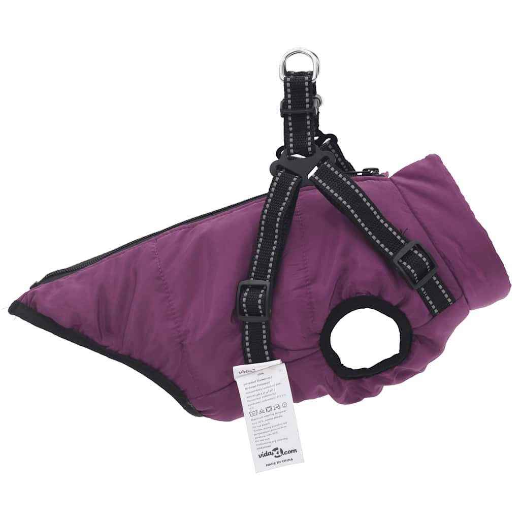 Dog Raincoat with Integrated Harness Waterproof and Reflective Purple Size L36