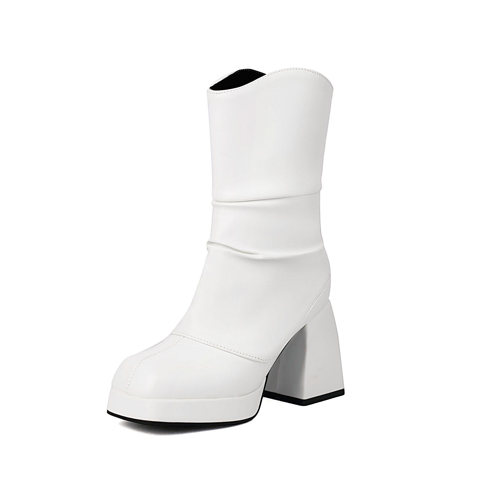 

Лаконичные ботильоны с плиссировкой, женские удобные туфли на массивном каблуке 43 белый