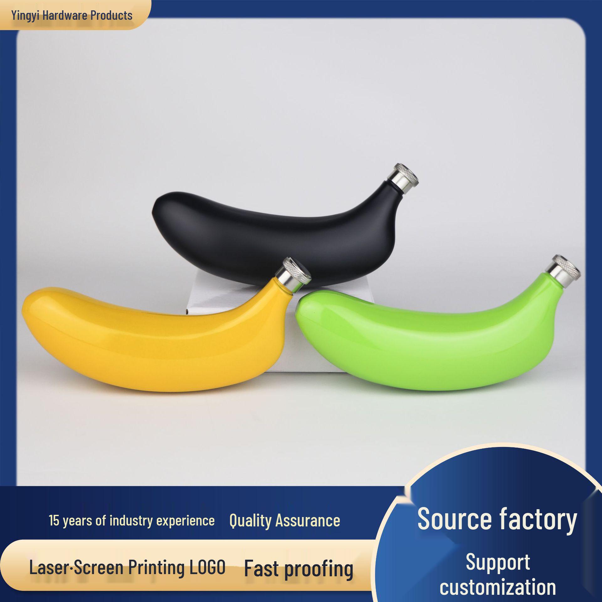 304 Stainless Steel Irregular Banana-Shaped Hip Flask - Portable Mini Outdoor Flask Yellow Banana Hip Flask