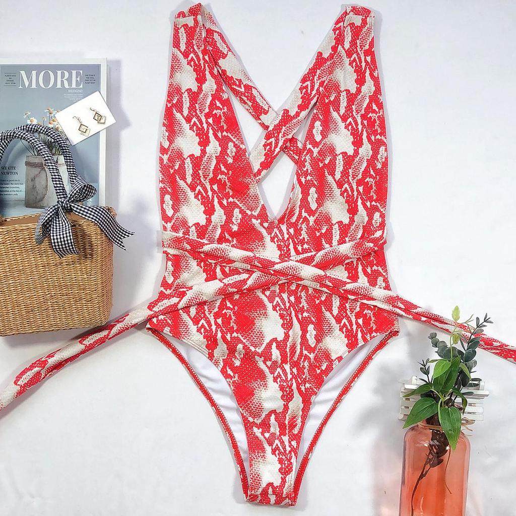 Sexy Deep V Neck Swimwear Backless Bandage One Piece Swimsuit Monokini Badpak Bathing Suit