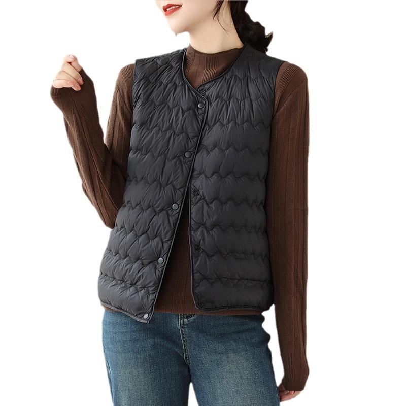 Gilet imbottito leggero retrò da donna per l'autunno e l'inverno, da indossare all'esterno, giacca gilet calda, tendenza