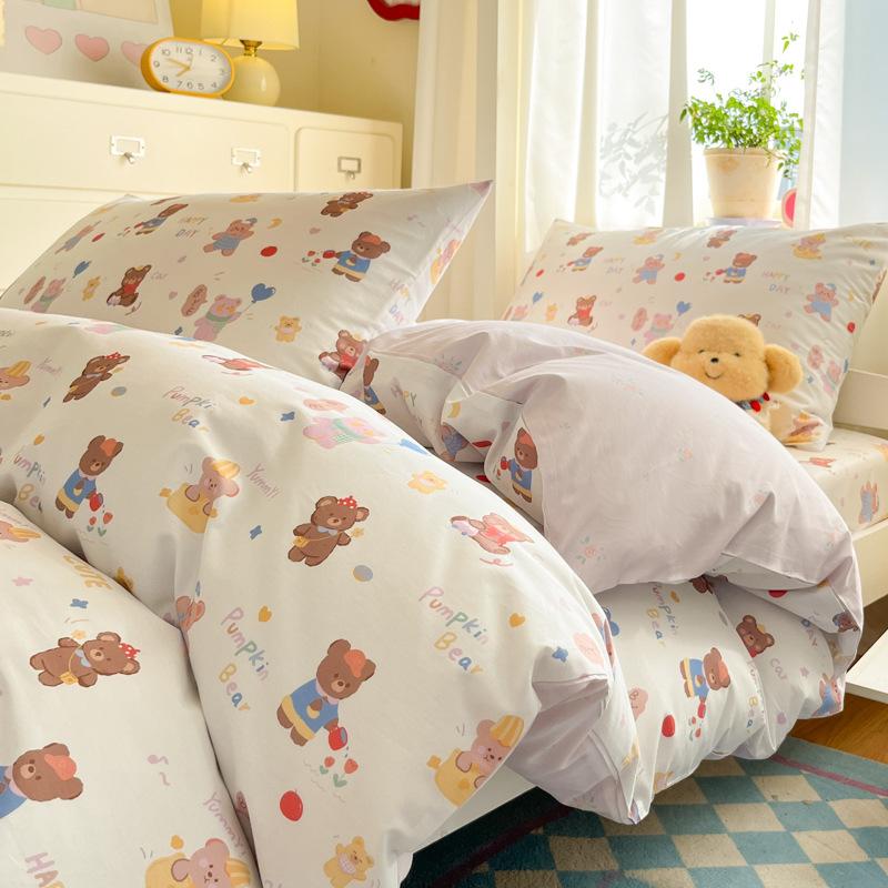 Class A 100% Pure Cotton Student Dormitory 3-Pcs Set Maternal And Infant Grade Cotton Skin-Friendly Small Floral Bed Sheet Quilt Set4-Pcs Set