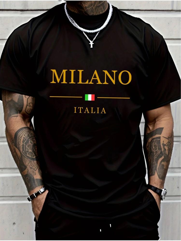 

100% Premium Cotton Men s Milano Italy Graphic Print T-Shirt | Black Crew Neck S M