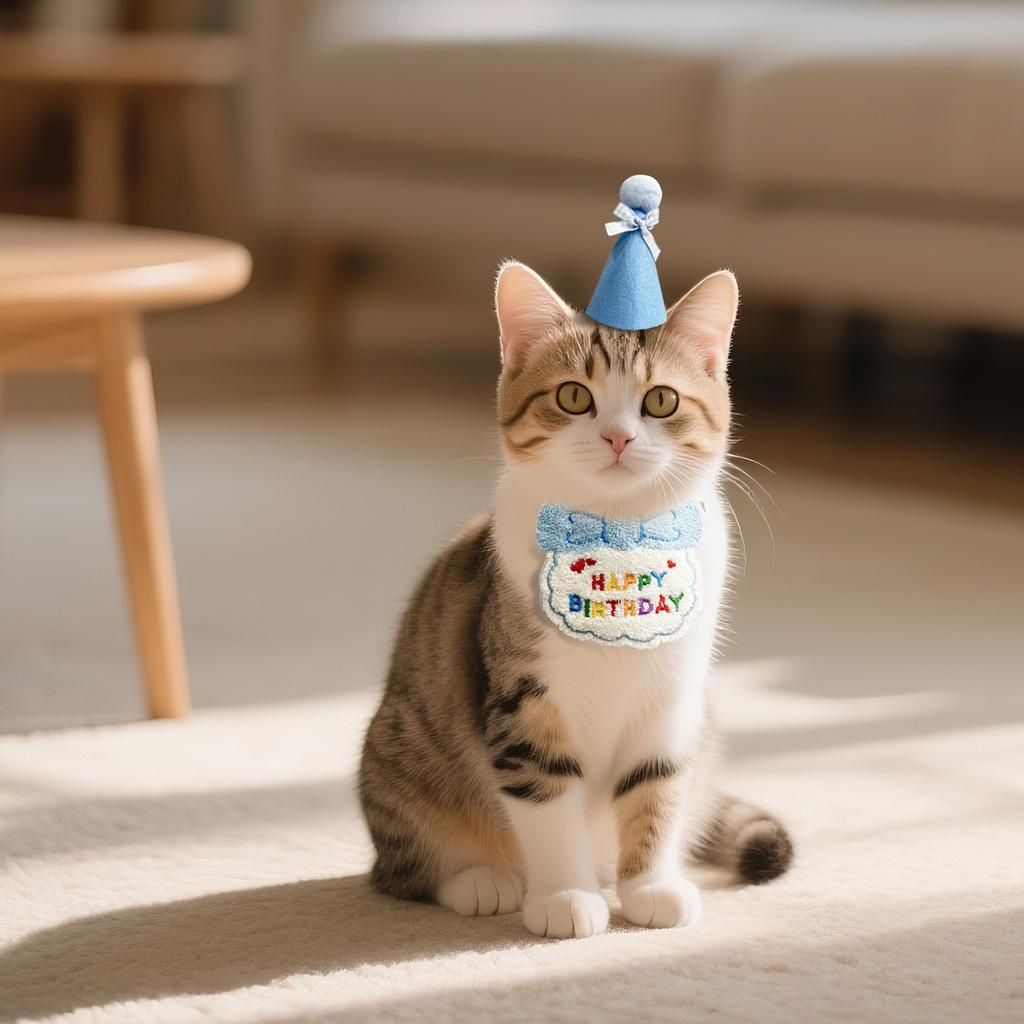 Cat Birthday Costume Dog Birthday Decoration Bib Pet Birthday Hat Set Scarf Bib