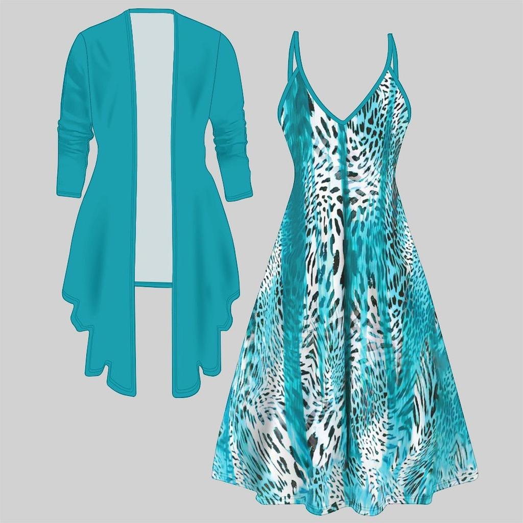 3D Geprint Set Jurkjas, Tweekleurige Combinatie met Eenvoudig Ontwerp Modeprint, geschikt voor Diverse Scènes Mode Stijlen