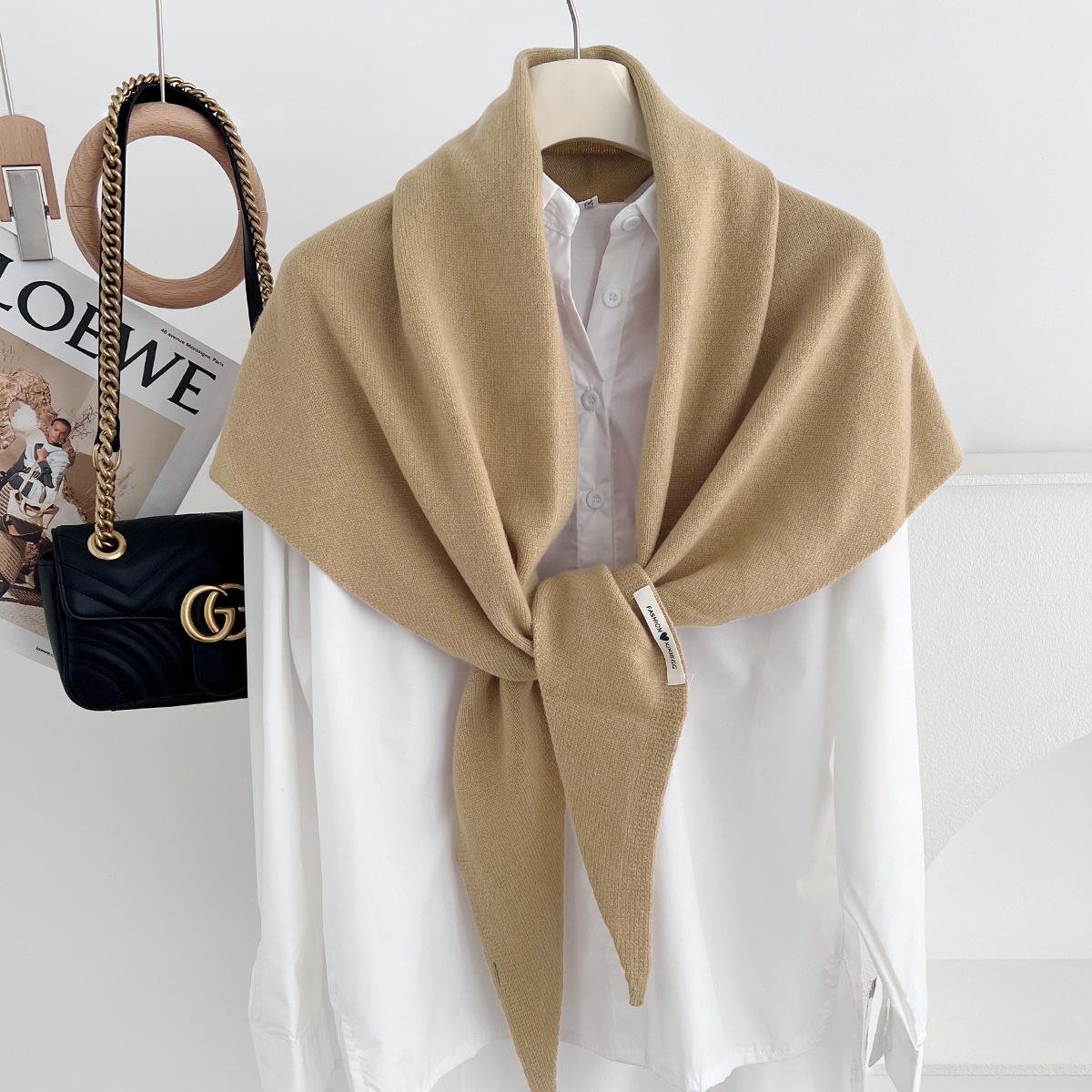 100% Шерсть Большой Размер Женский Вязаный Треугольный Шарф Зимний Утепленный Теплый Однотонный Дизайнерский Платок Шарф Люксовый Накидка Bufanda