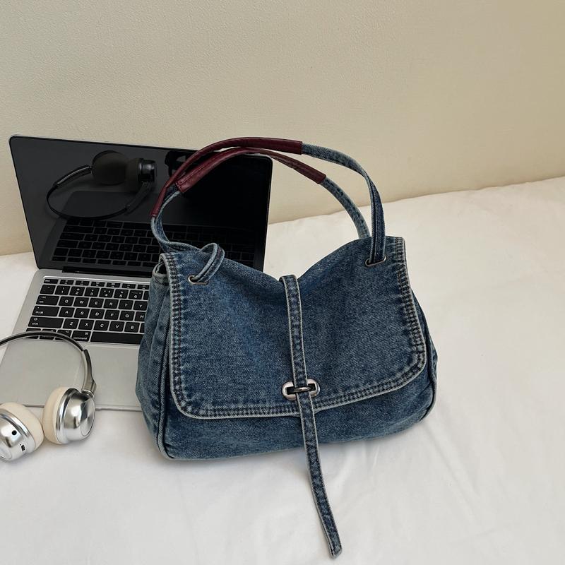 Vintage Denim Bag Women's Large Capacity Shoulder Bag Commuter Tote Bag