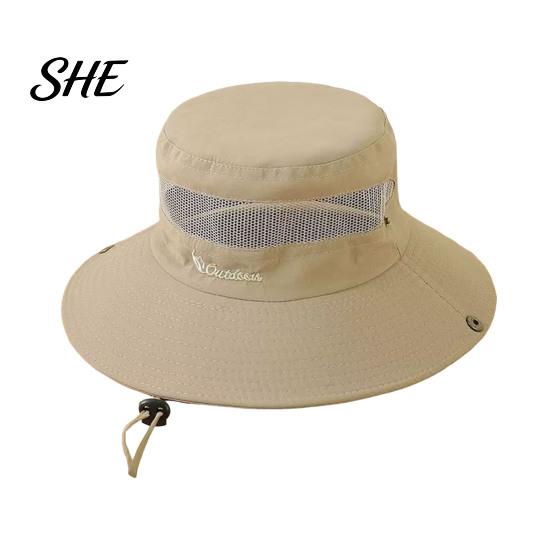 Foldable Travel Hat for Vacation Summer Mesh Spliced Bucket Men Women, Extra Wide Brim Sun Outdoor Hiking with Adjustable Drawstring, Portable