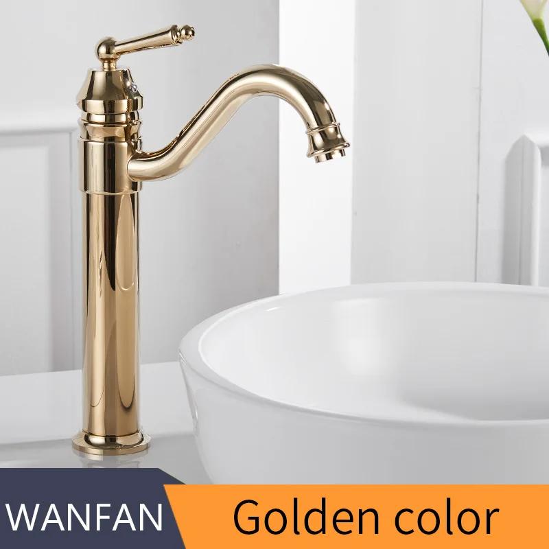 Hot Selling European Style Antique Basin Faucet Gold Rotating Hot and Cold Waterfall Brass Sink Faucet for Bathroom (Gold,Brass) золотой