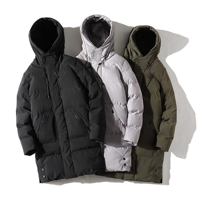 Winter new cotton-padded clothes men's medium and long feather cotton-padded clothes, warm and thickened hooded large-size cotton-padded jackets