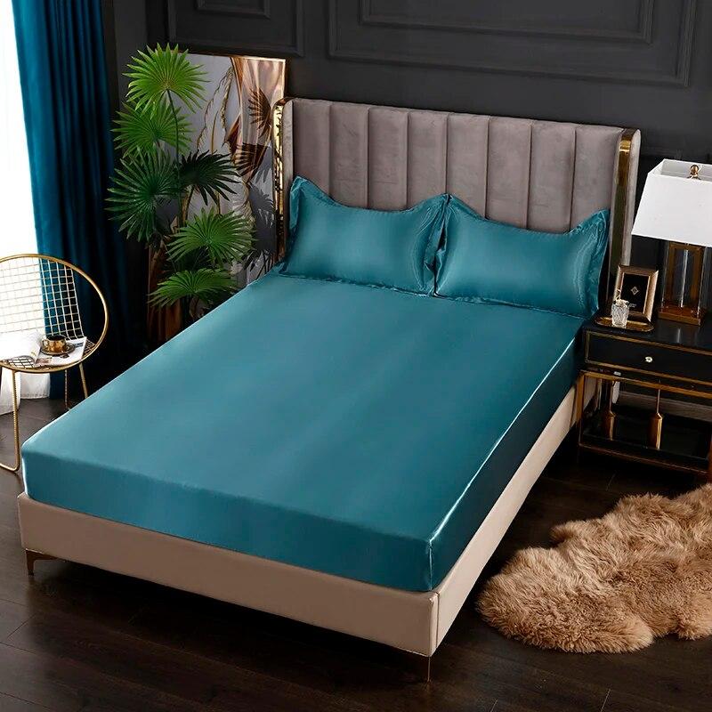 Solid Color Fitted Sheet Satin Rayon High-End Mattress Cover Elastic Band Sheets Sale Bed Sheet