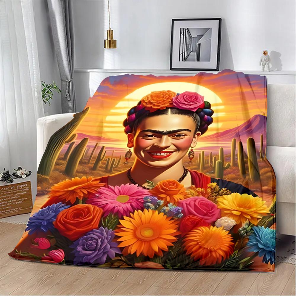 Cartoon F-Frida Printed Blanket Picnic Blankets Warm Blanket Soft and Comfortable Blanket Home Travel Birthday Gift