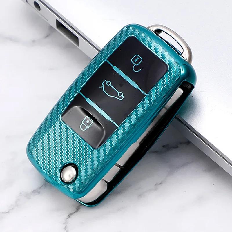 

Carbon Fiber Car Key Case Full Cover Protection Shell Bag for VW Volkswagen Polo Tiguan Passat Golf Jetta Lavida Skoda Octavia зелений