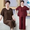Chinese Style Summer Two-Piece Set: Mid-aged and Elderly Mom Short Sleeve Loose T-shirt and Fashionable Pants