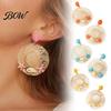 Colorful Tether Ball Earrings 1 Pair Raffia Statement for Women, Woven Straw Hat Dangle Drop Island Vacation Jewelry Earrings, Boho Shell Starfish