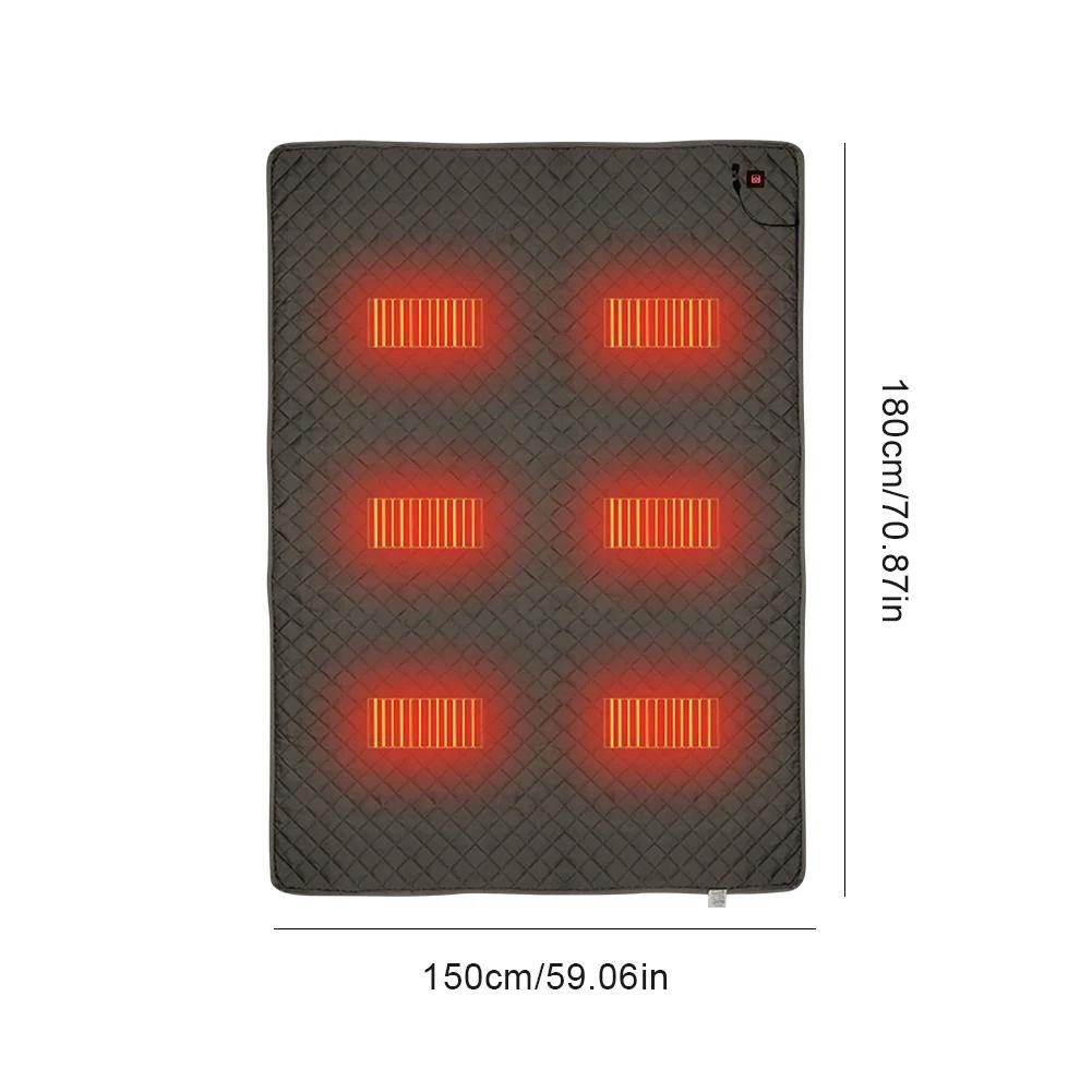 Camping Chair Heated Mat With 4 Heated Areas Outdoor Travel USB Electric Blanket With 3 Heating Mode Winter Warmer Seat Cushion