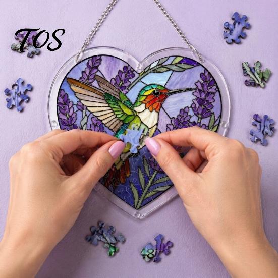 Colorful Window Hanging Art Acrylic Puzzle Suncatcher, Pendant, Heart Shape Stained Glass Sunlight Catching Pendant Style Sun Catcher Decoration,
