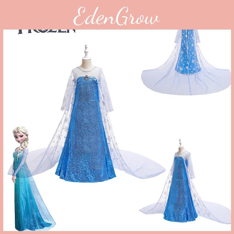 Kinder Eiskönigin Elsa Cosplay Kostüm Pailletten Langer Umhang Prinzessinnenkleid