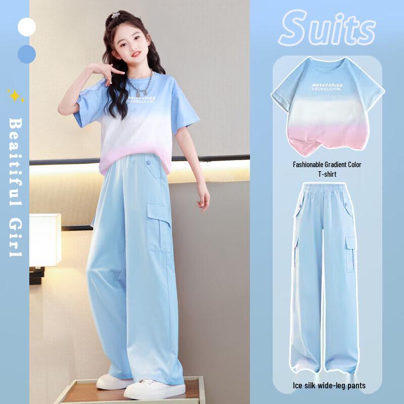 Moonkids Girls  Summer Short Sleeve & Workwear Pants Set 130 cm