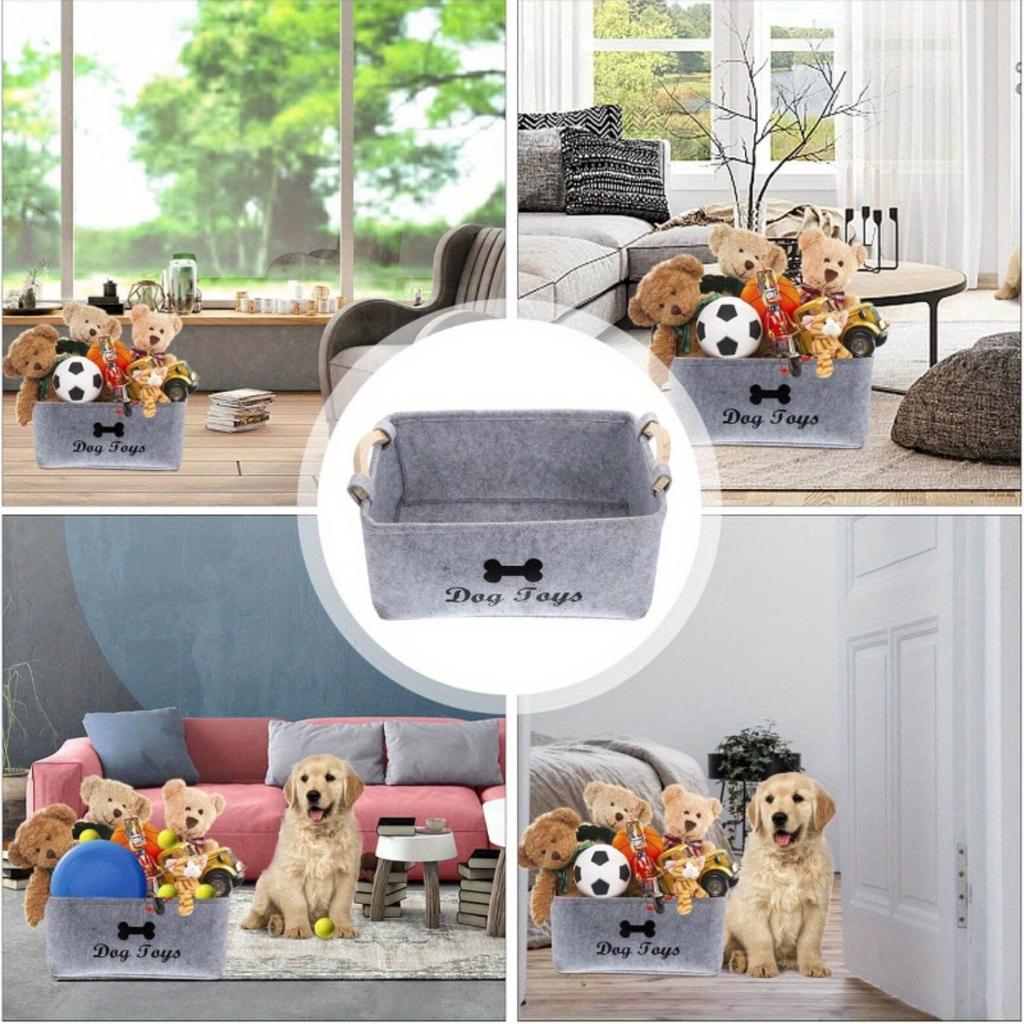 Multifunctional Felt Storage Basket Wooden Handle Pet Toys Home Organization Living Room Bedroom Use