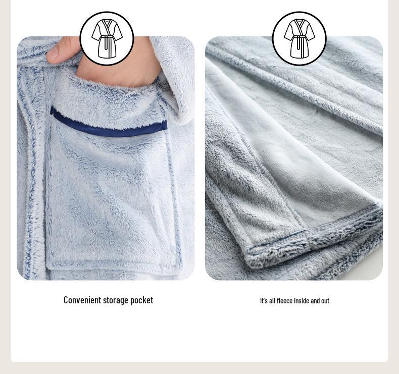 Couples' Double-Sided Fleece Bathrobe: Warm Winter Flannel Pajamas for Men & Women
