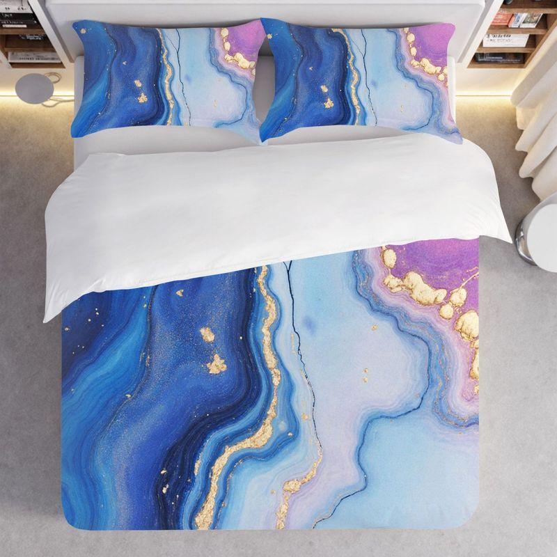 3-Piece Bedding Pillowcase Quilt Cover Set Blue Purple Color Scheme Gold Pattern 2D Digital Printing For Bedroom Dormitory Decor