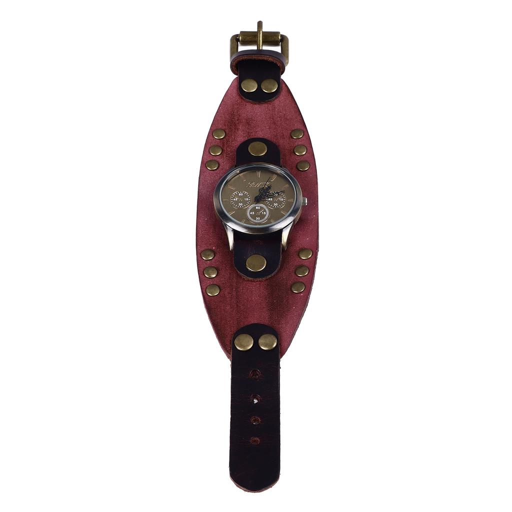 Leather Bracelet Watch Vintage Rivets Casual Fashionable Leather Quartz Watch for Men Women