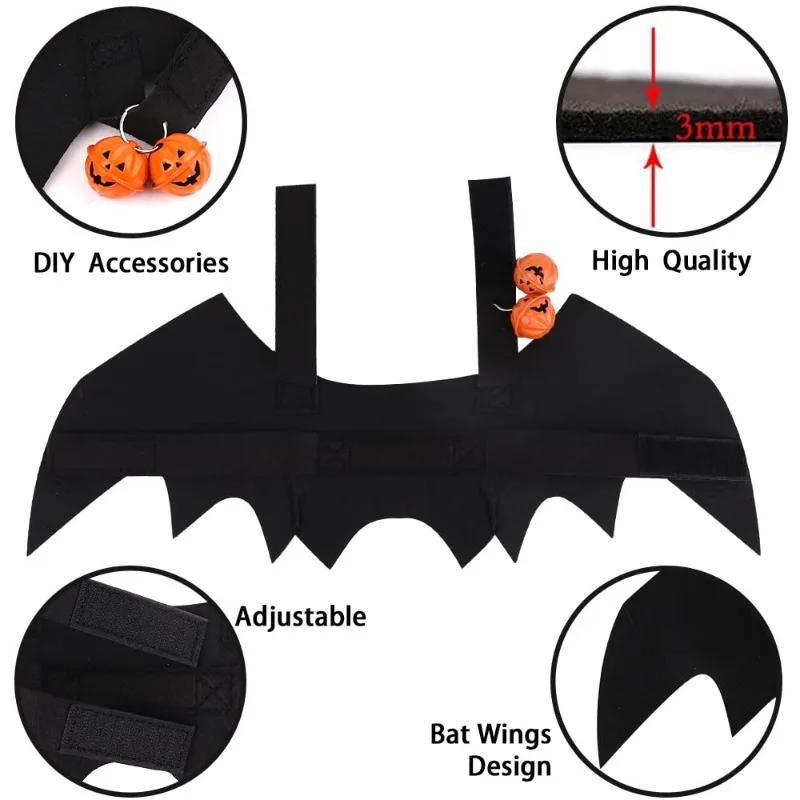 Pet Dog Cat Black Bat Wings Harness with Pumpkin Bells Halloween Costume Cosplay Cat Dog Clothes Cute Pet Supplies