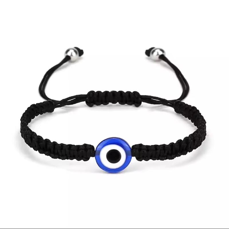 1PC Evil Eye Bracelet Handwoven Adjustable Friendship Cord with Blue Eye Charm - Stretchable Spiritual Protection Anklet for Women Men 15-30cm