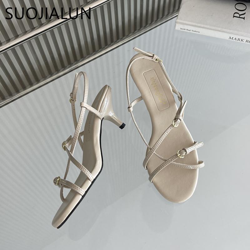 Fashion SUOJIALUN 2025 New Brand Women Sandal Shoes Fashion Narrow Band Gladiator Shoes Thin High Heel Ladiess Elegant Pumps Shoes