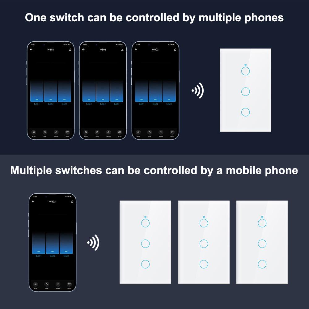 Graffiti US 120 WiFi+433 Smart Light Switch: Single/Zero Fire, Universal Model, Alexa Compatible.