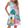 Women's Summer Fashion Casual V-Neck Pleated Stitching Hawaiian Floral Print Sleeveless Pocket Vest Dress