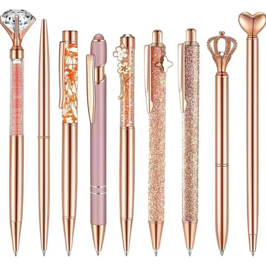 Rose Gold Kugelschreiber Set - Stilvolle Metallstifte mit Kristallakzenten - Perfekt für Studenten, Büro, Geschenke und Hochzeiten