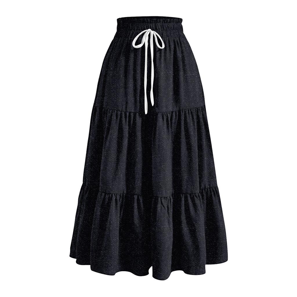 Damen Rüschen Frühling Casual Langer Rock Einfarbiger Rock Retro Faltenrock