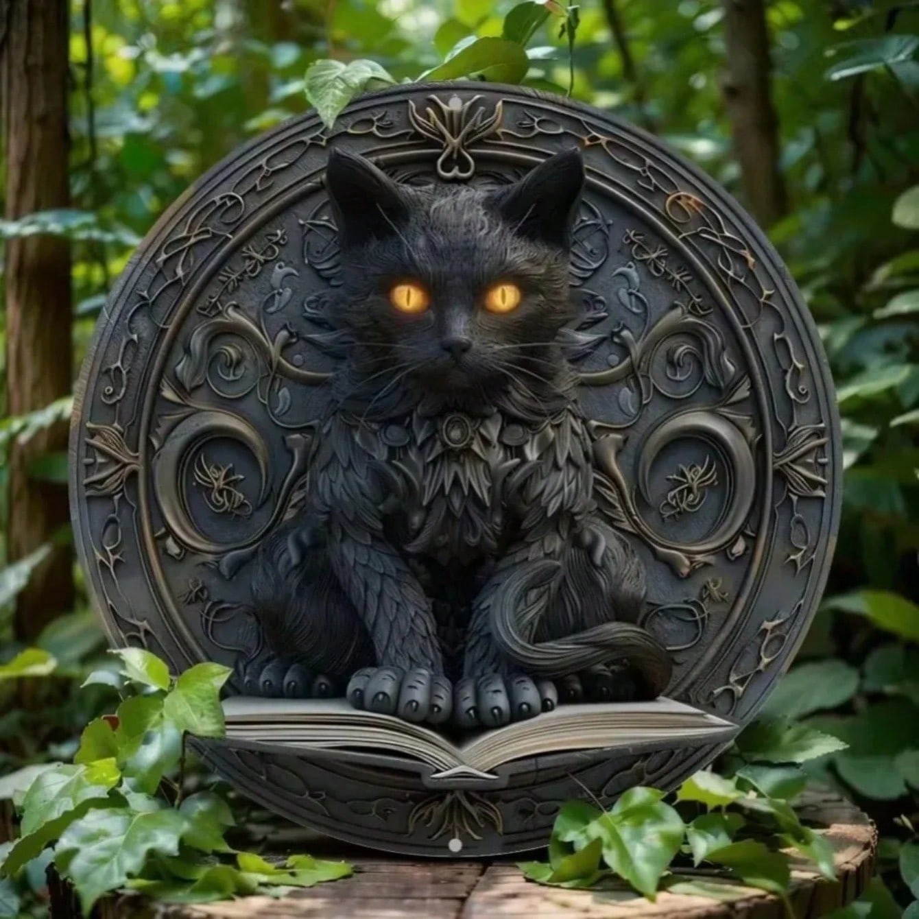 Metal Wall Art Mystical Cat Decor Rustic Embossed Whimsical Sign 20x20