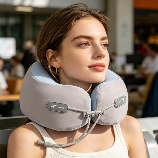 Memory Foam Neck Pillow Portable Ergonomic Neck Cushion Soft U-Shaped Support Pillow for Neck Fatigue Relief Travel Flights Office