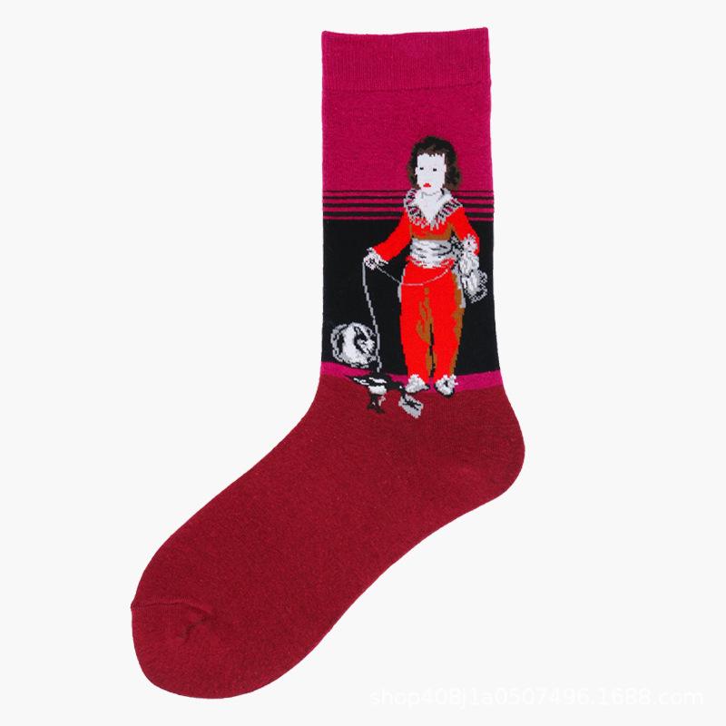 European & American Creative Oil Painting Mid-Calf Socks: Trendy Autumn/Winter High-Tube Cotton Socks