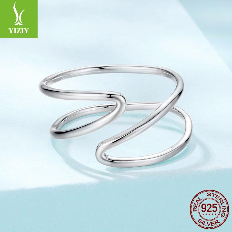 Personalized Double-Layer Staggered Open Ring Men'S And Women'S Popular S925 Sterling Silver Line Ring