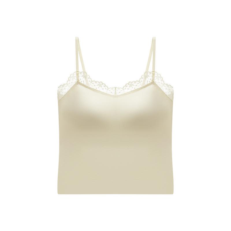 French Lace Camisole Tank Top with Chest Pads, No Bra Needed, Slimming Base Layer.