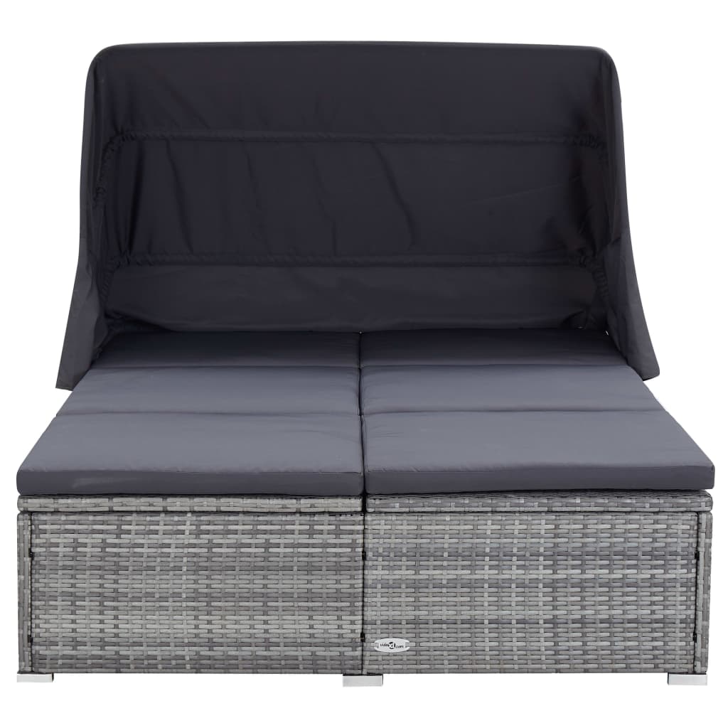 2 Person Sun Lounger with Cushion Poly Rattan Gray