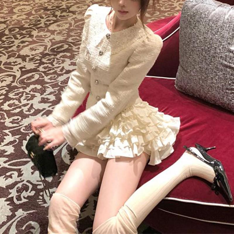 Korean Style Elegant Two Piece Set Women Long Sleeve Jacket High Waist Mini Skirt Outfit