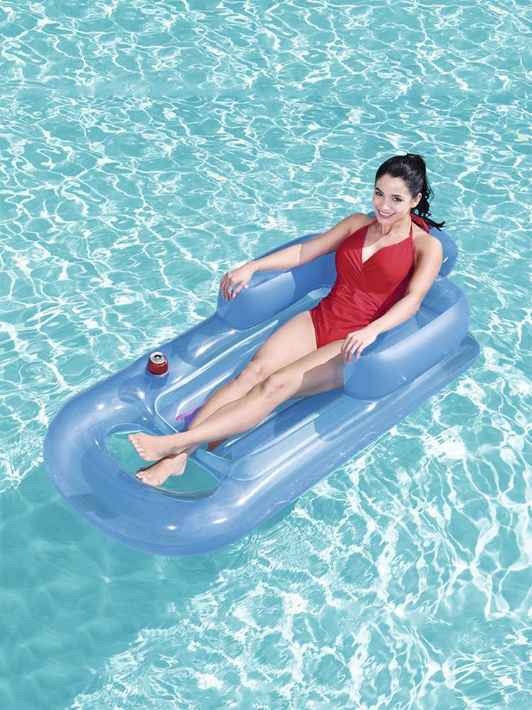 Floating Inflatable Chair With Handrail Swim Ring Water Air Mattresses Cup Hole Backrest Environmentally for Pool Party Supplies