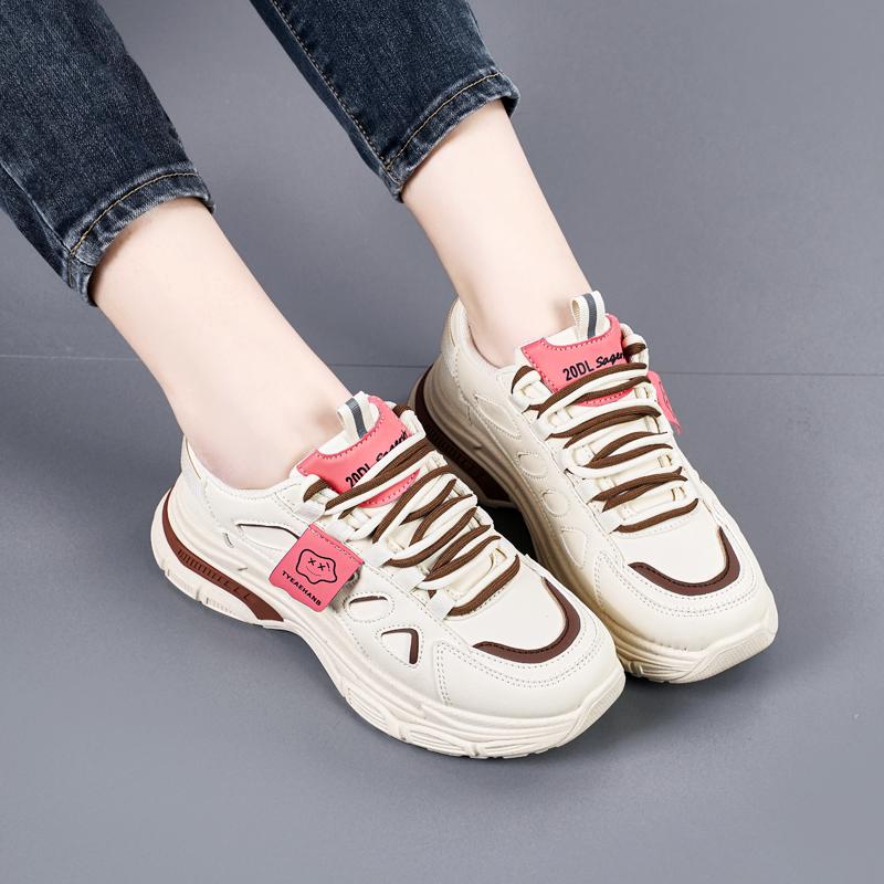 Fashion CRLAYDK Designer Chunky Sneakers for Women Leather Platform Casual Lace Up Fashion Tennis Sport Walking Wedge Running Shoes