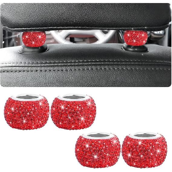 XINLIYA 4 Pack Car Headrest Collars, Bling Car Head Rest Collars Rings Decor, Rhinestone Car Head Rest Collars, Interior Car Seat Accessory, Crystal