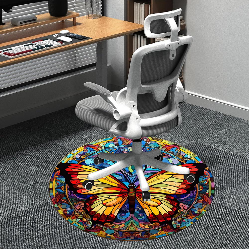 

1pc Butterfly Stained Glass Chair Carpet for Office, Non-slip, Soft and Durable Office Rug, Perfect for Office yy260127127 80cm by 80cm
